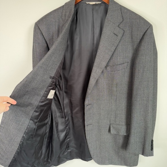 Canali 100% Wool Light and Dark Gray Micro Check Classic 2 Button Blazer Sz 46L - Picture 5 of 12